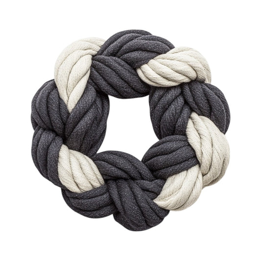 Holdu Pet Rope Toy - Extra Thick Hand-Woven Cotton - Professional Grade Tug of War Toy for Large Dogs - Durable Structural Knots - Charcoal Grey